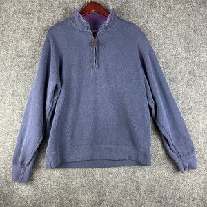 Orvis Sweater Mens Medium 1/4 Zip Blue Pullover Long Sleeve Rib Hem Cuffs